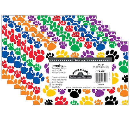 Teacher Created Resources Colorful Paw Prints Postcards, PK180 TCR4799